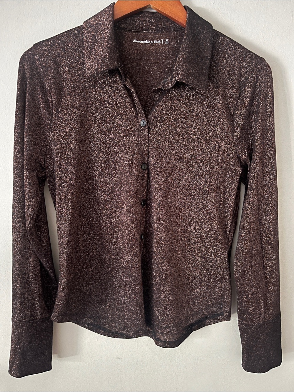 Abercrombie & Fitch Metallic Brown Long-Sleeve Button Down Shirt